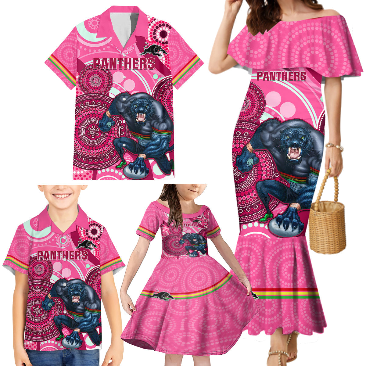 custom-nrl-panthers-family-matching-mermaid-dress-and-hawaiian-shirt-indigenous-penrith-dynamic-pink-version
