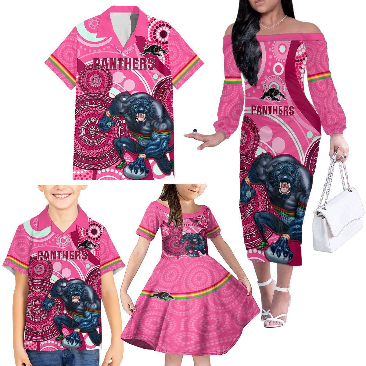 custom-nrl-panthers-family-matching-off-shoulder-long-sleeve-dress-and-hawaiian-shirt-indigenous-penrith-dynamic-pink-version