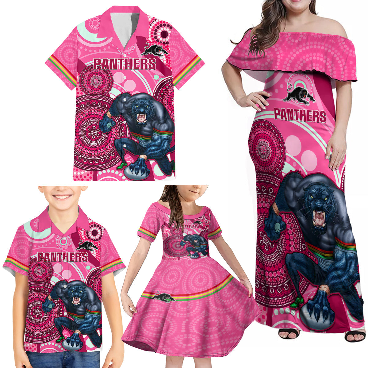 custom-nrl-panthers-family-matching-off-shoulder-maxi-dress-and-hawaiian-shirt-indigenous-penrith-dynamic-pink-version