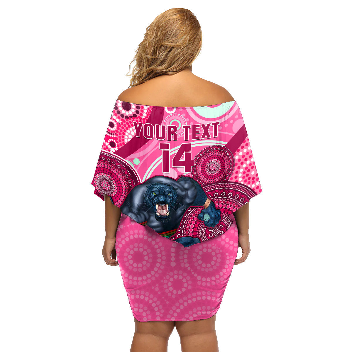 custom-nrl-panthers-family-matching-off-shoulder-short-dress-and-hawaiian-shirt-indigenous-penrith-dynamic-pink-version