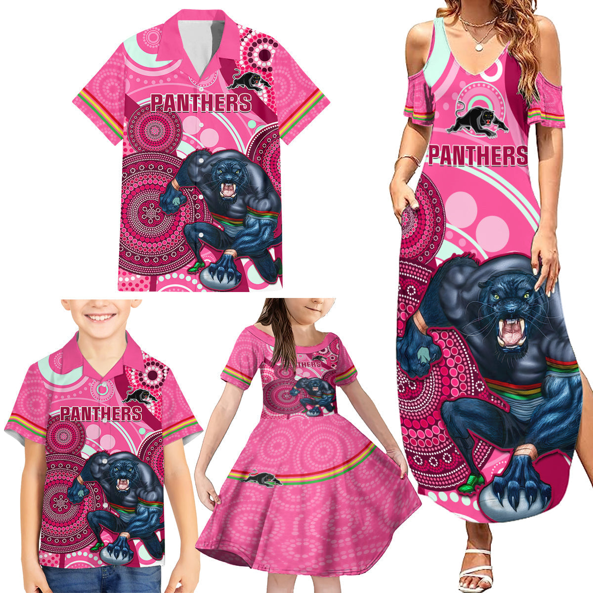 custom-nrl-panthers-family-matching-summer-maxi-dress-and-hawaiian-shirt-indigenous-penrith-dynamic-pink-version