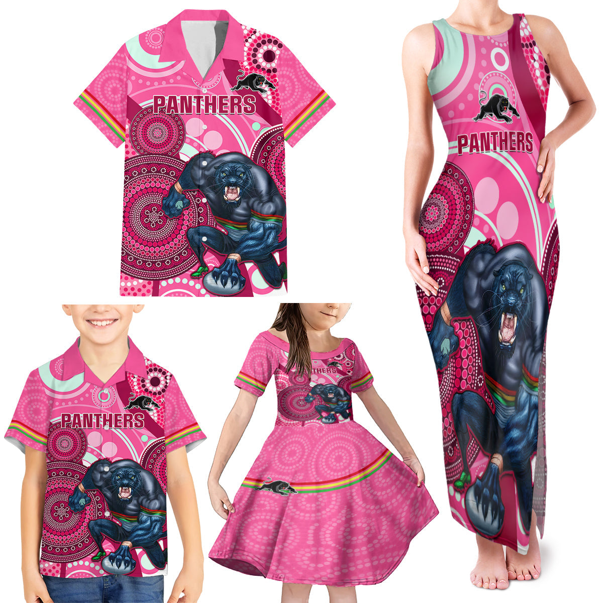 custom-nrl-panthers-family-matching-tank-maxi-dress-and-hawaiian-shirt-indigenous-penrith-dynamic-pink-version
