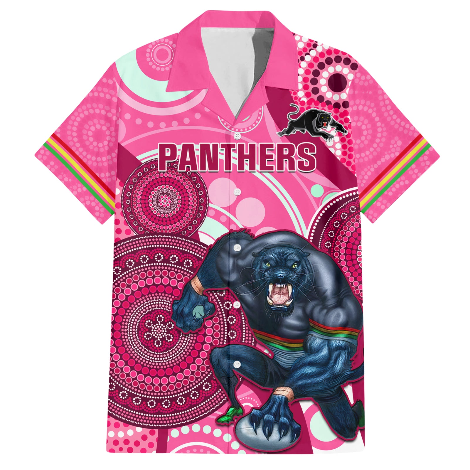 Custom NRL Panthers Hawaiian Shirt Indigenous Penrith Dynamic Pink Version - Vibe Hoodie Shop