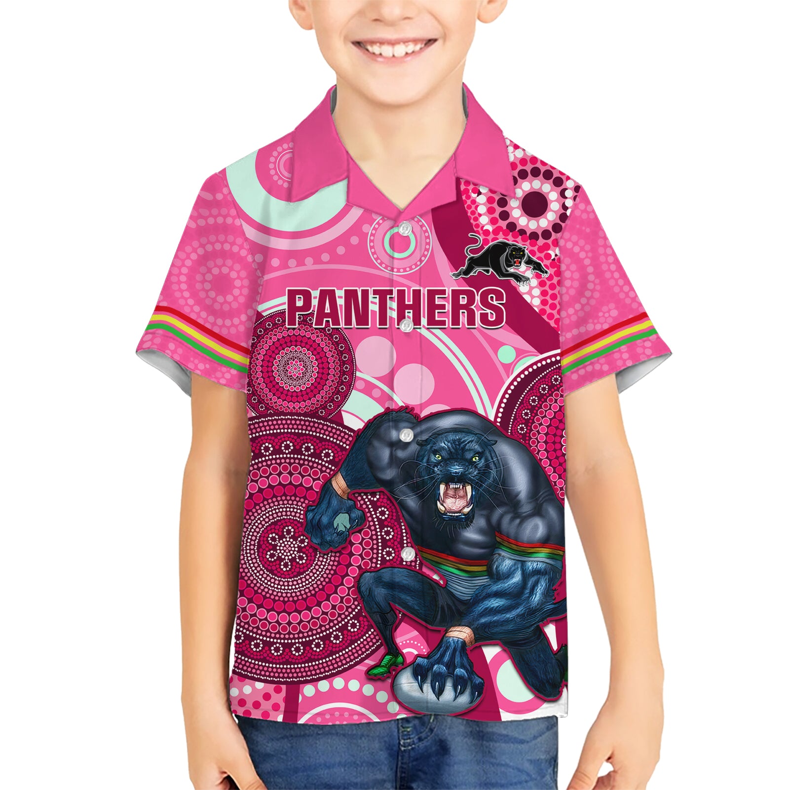 Custom NRL Panthers Hawaiian Shirt Indigenous Penrith Dynamic Pink Version - Vibe Hoodie Shop