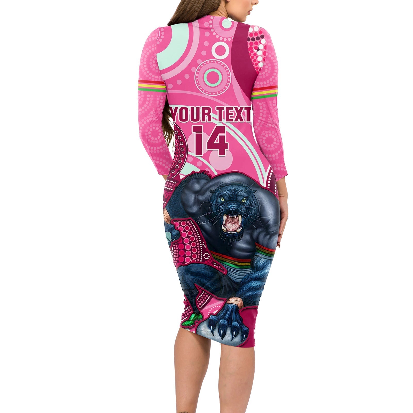 custom-nrl-panthers-long-sleeve-bodycon-dress-indigenous-penrith-dynamic-pink-version