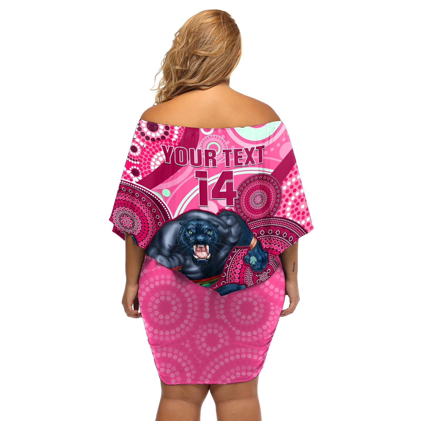 custom-nrl-panthers-off-shoulder-short-dress-indigenous-penrith-dynamic-pink-version