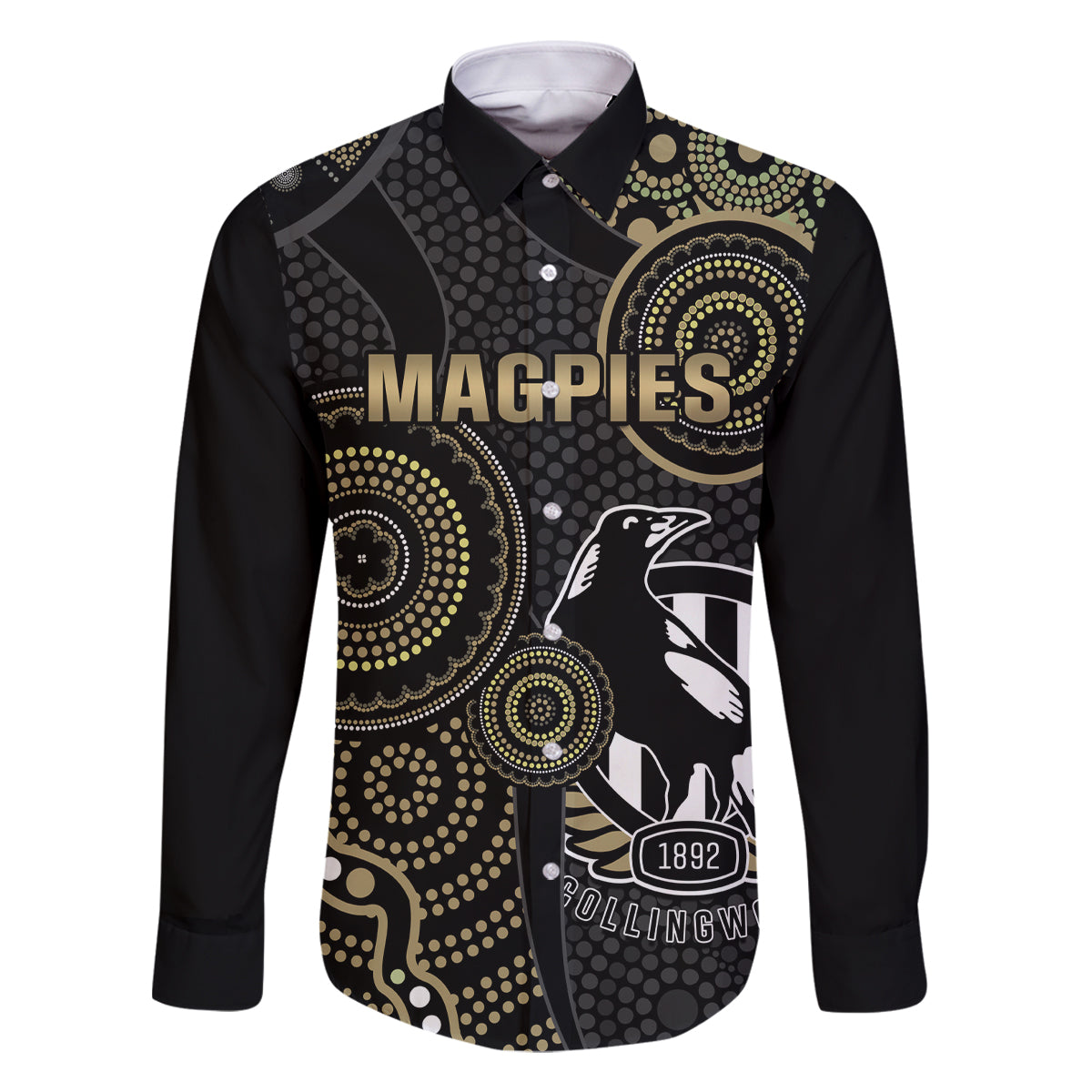 custom-afl-collingwood-family-matching-long-sleeve-bodycon-dress-and-hawaiian-shirt-indigenous-magpies-dynamic-version