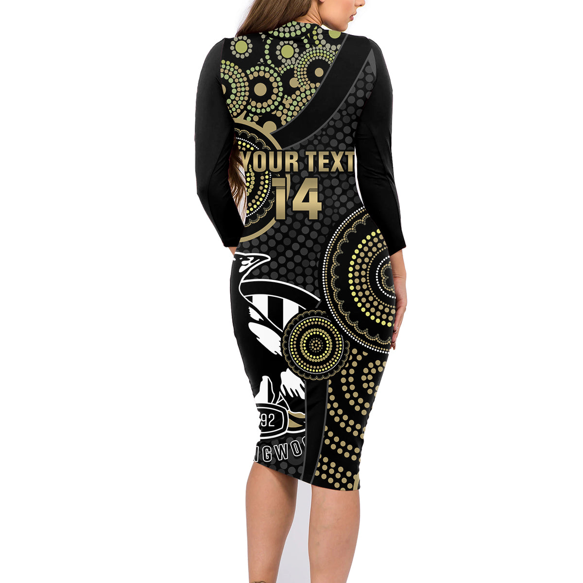 custom-afl-collingwood-family-matching-long-sleeve-bodycon-dress-and-hawaiian-shirt-indigenous-magpies-dynamic-version