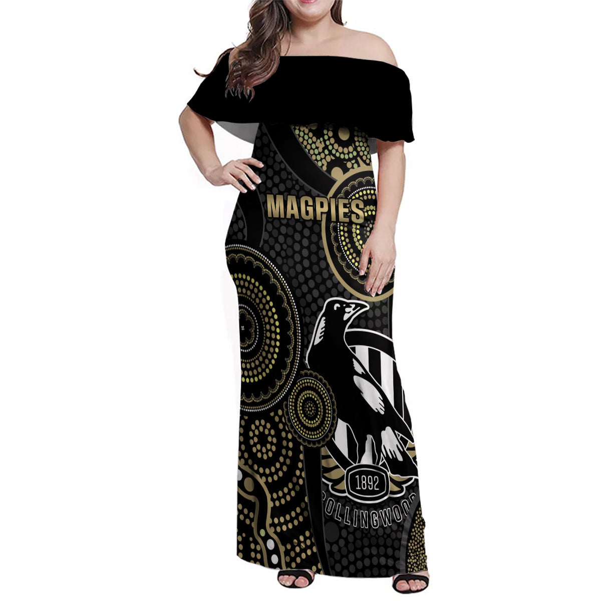 custom-afl-collingwood-family-matching-off-shoulder-maxi-dress-and-hawaiian-shirt-indigenous-magpies-dynamic-version