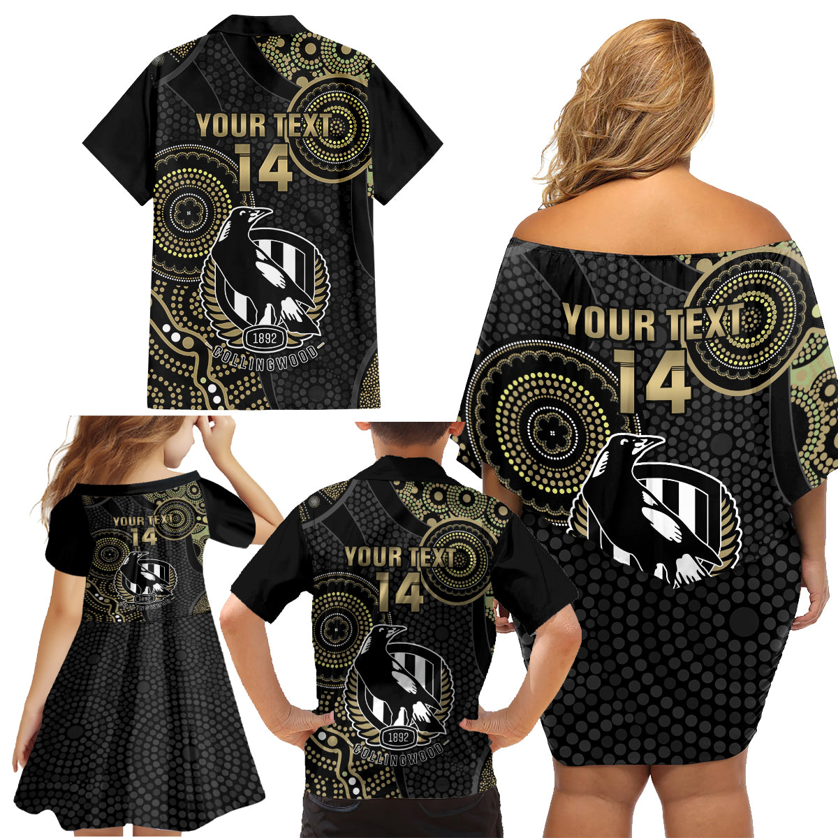 custom-afl-collingwood-family-matching-off-shoulder-short-dress-and-hawaiian-shirt-indigenous-magpies-dynamic-version