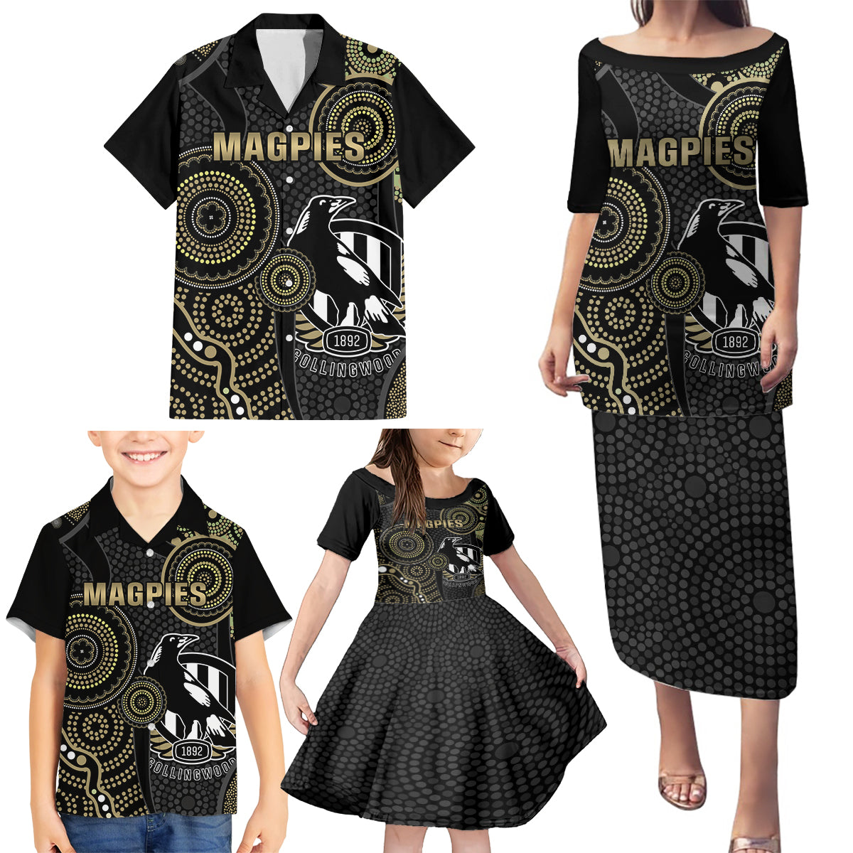 custom-afl-collingwood-family-matching-puletasi-dress-and-hawaiian-shirt-indigenous-magpies-dynamic-version