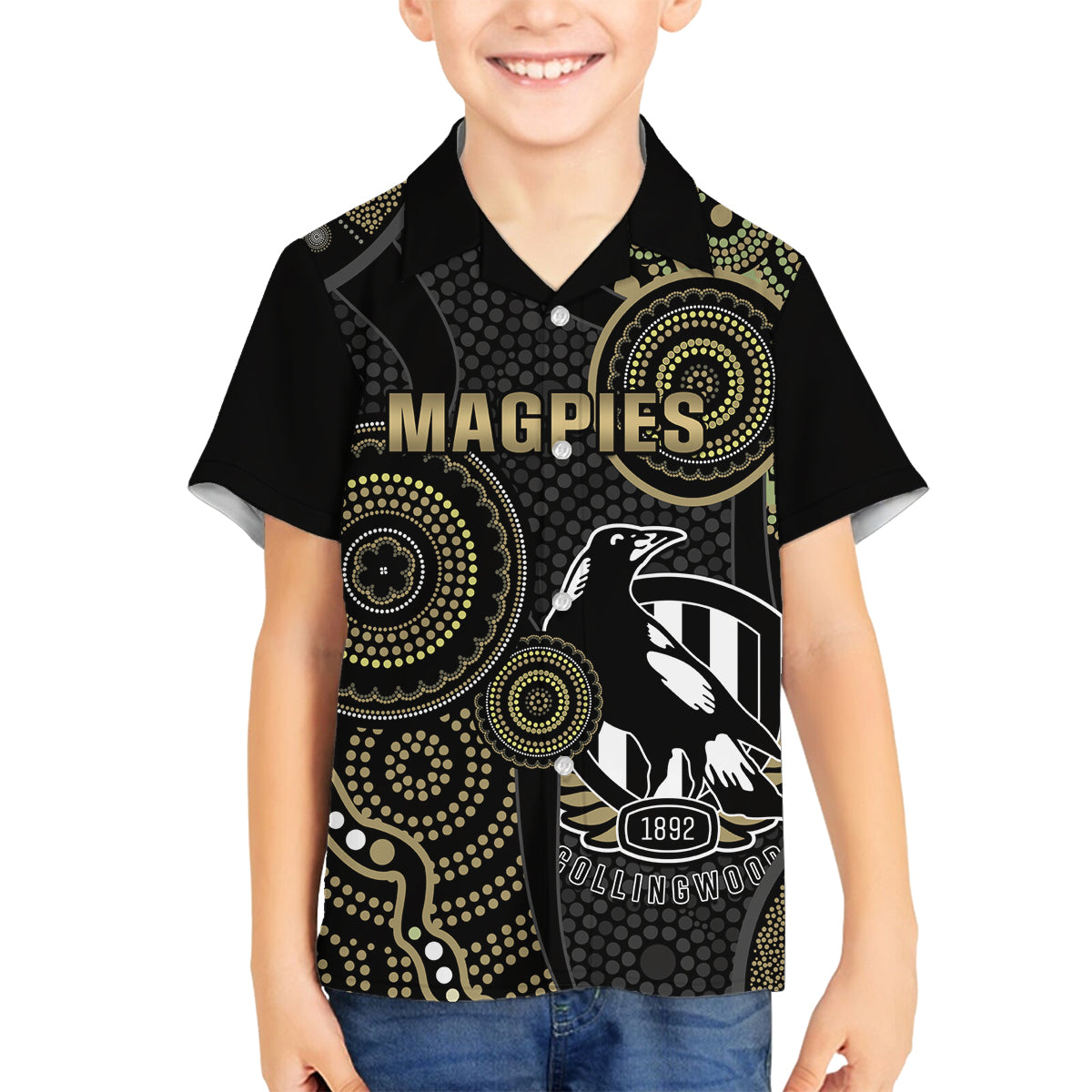 custom-afl-collingwood-family-matching-puletasi-dress-and-hawaiian-shirt-indigenous-magpies-dynamic-version