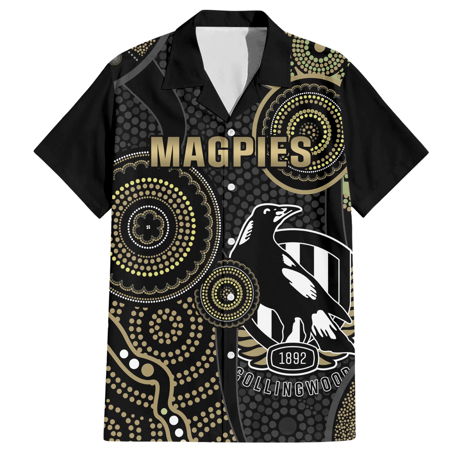 custom-afl-collingwood-family-matching-short-sleeve-bodycon-dress-and-hawaiian-shirt-indigenous-magpies-dynamic-version