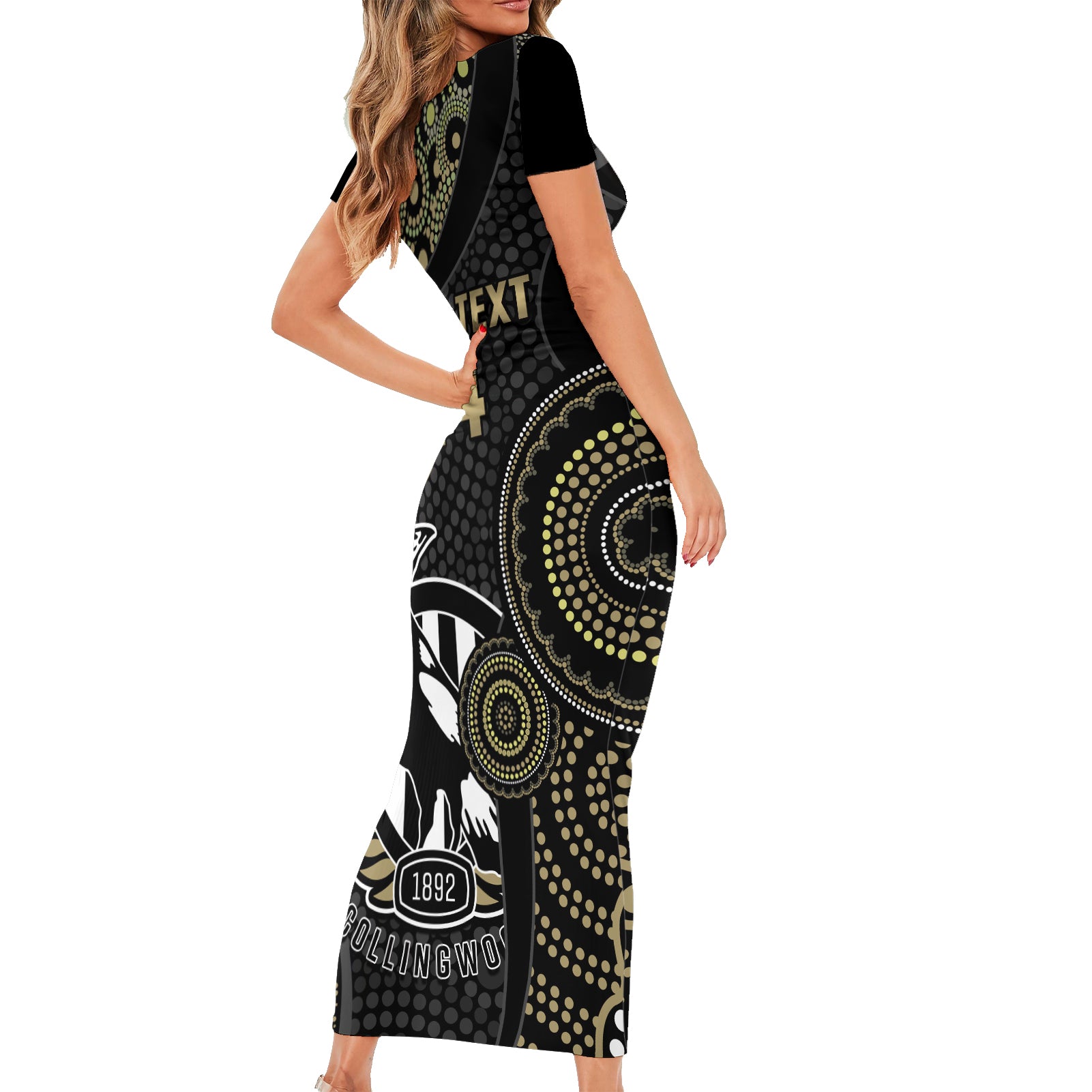 custom-afl-collingwood-family-matching-short-sleeve-bodycon-dress-and-hawaiian-shirt-indigenous-magpies-dynamic-version