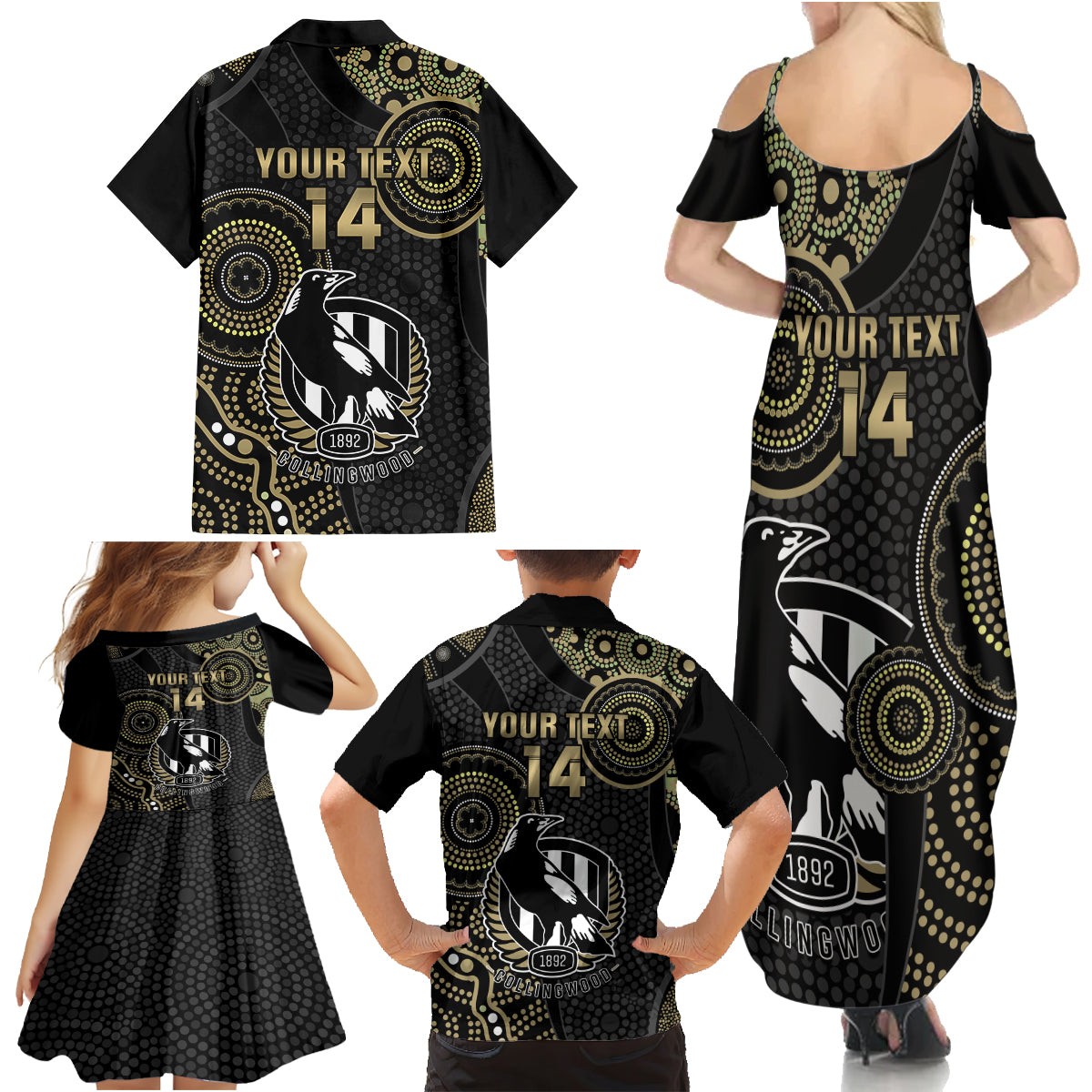 custom-afl-collingwood-family-matching-summer-maxi-dress-and-hawaiian-shirt-indigenous-magpies-dynamic-version