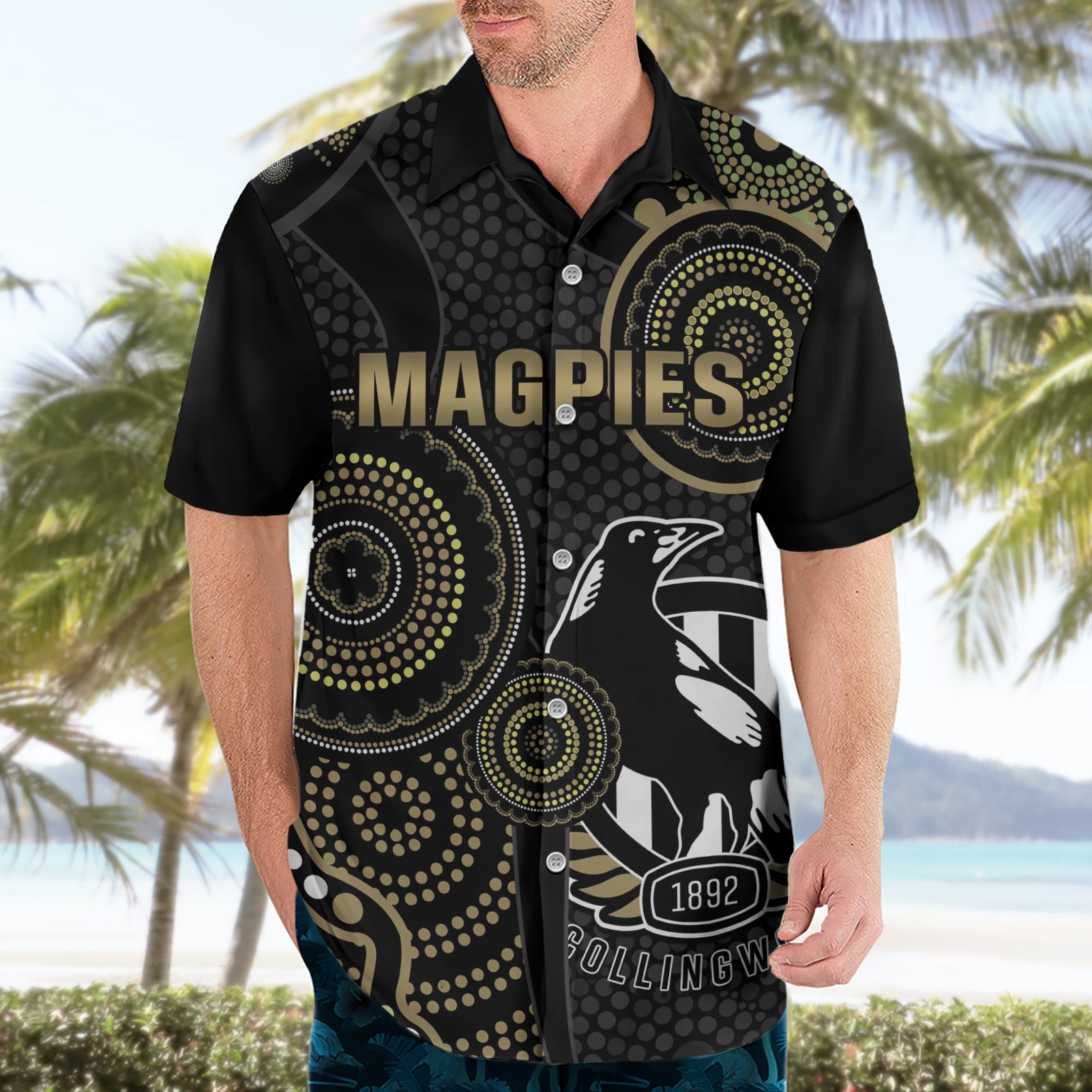 Custom AFL Collingwood Hawaiian Shirt Indigenous Magpies Dynamic Version - Vibe Hoodie Shop