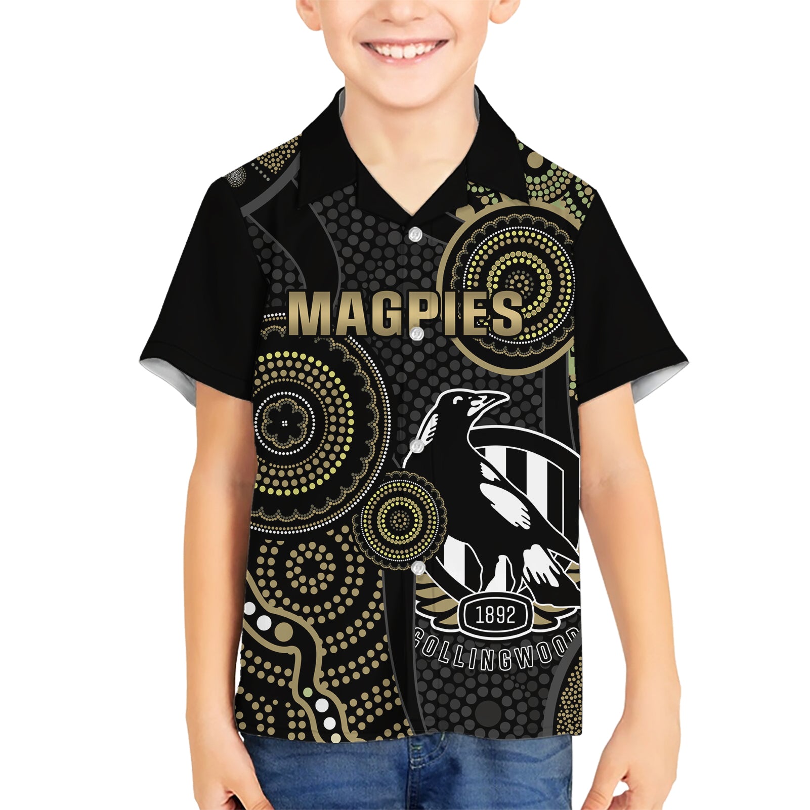 Custom AFL Collingwood Hawaiian Shirt Indigenous Magpies Dynamic Version - Vibe Hoodie Shop