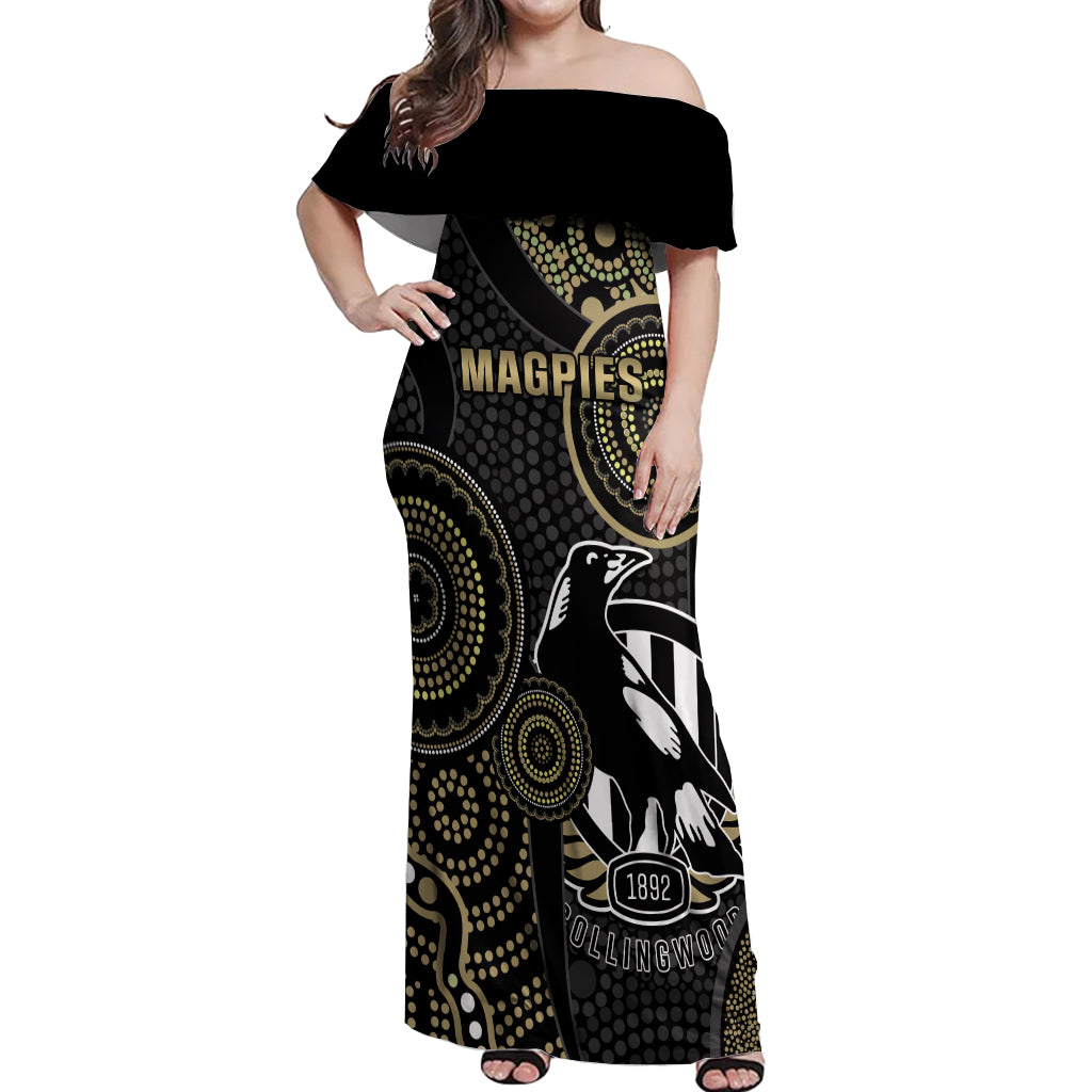 custom-afl-collingwood-off-shoulder-maxi-dress-indigenous-magpies-dynamic-version