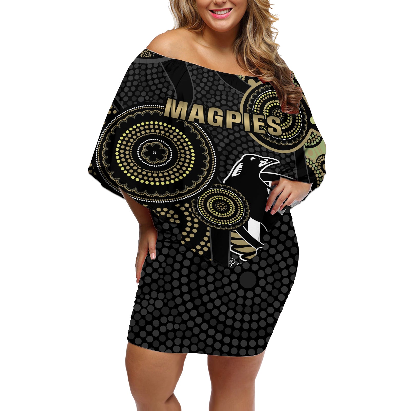 custom-afl-collingwood-off-shoulder-short-dress-indigenous-magpies-dynamic-version