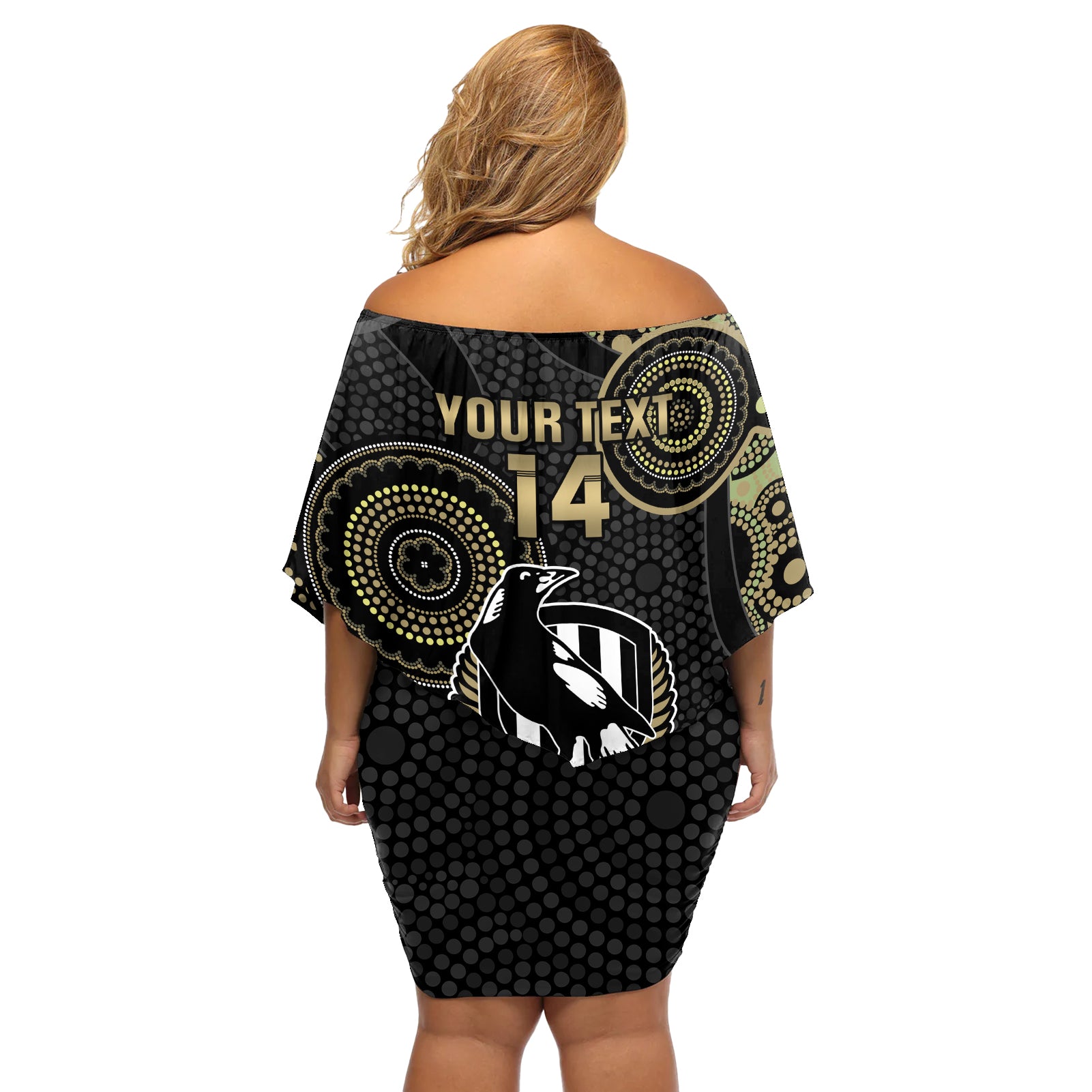 custom-afl-collingwood-off-shoulder-short-dress-indigenous-magpies-dynamic-version