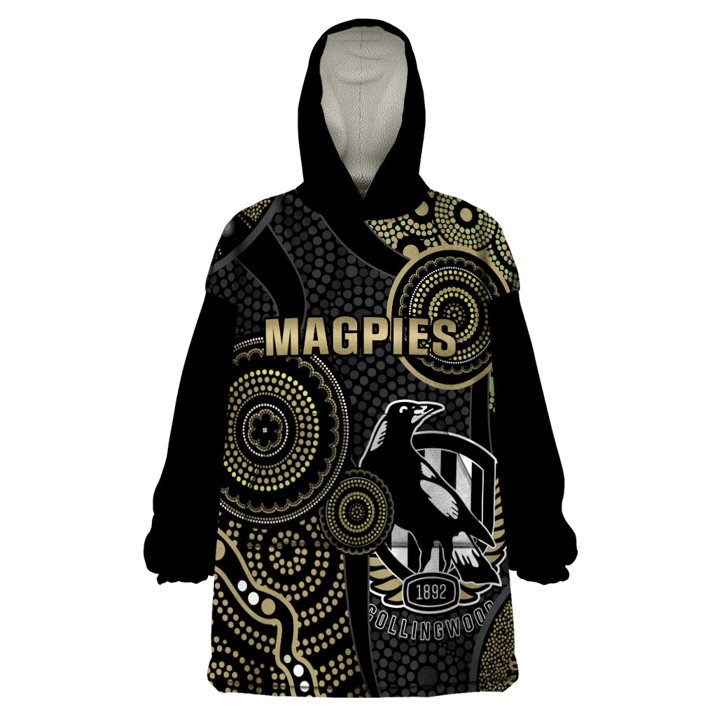 Custom AFL Collingwood Wearable Blanket Hoodie Indigenous Magpies Dynamic Version - Vibe Hoodie Shop