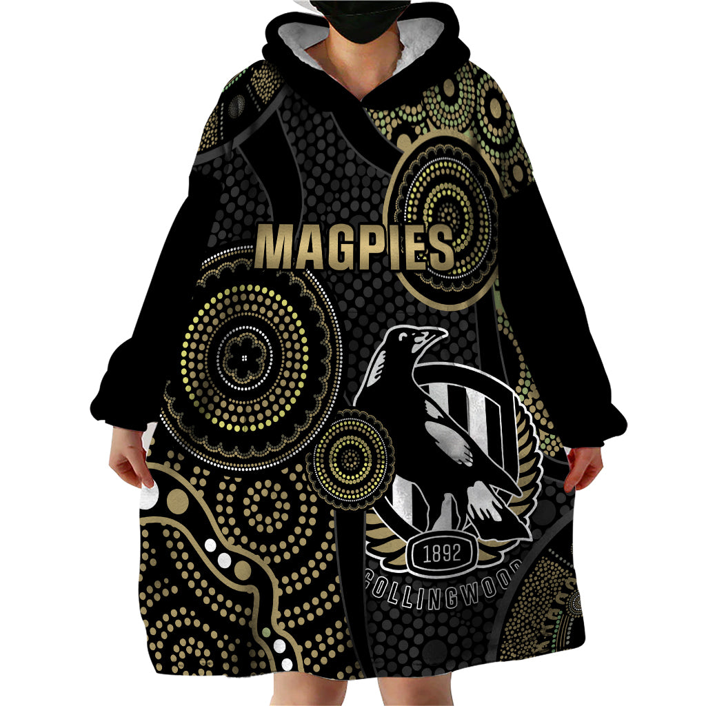 Custom AFL Collingwood Wearable Blanket Hoodie Indigenous Magpies Dynamic Version - Vibe Hoodie Shop