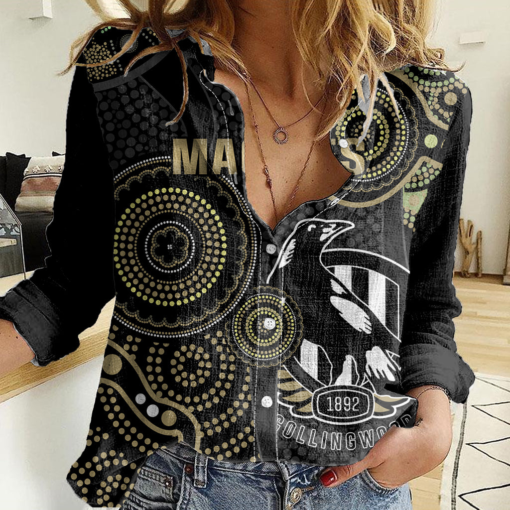 Custom AFL Collingwood Women Casual Shirt Indigenous Magpies Dynamic Version - Vibe Hoodie Shop