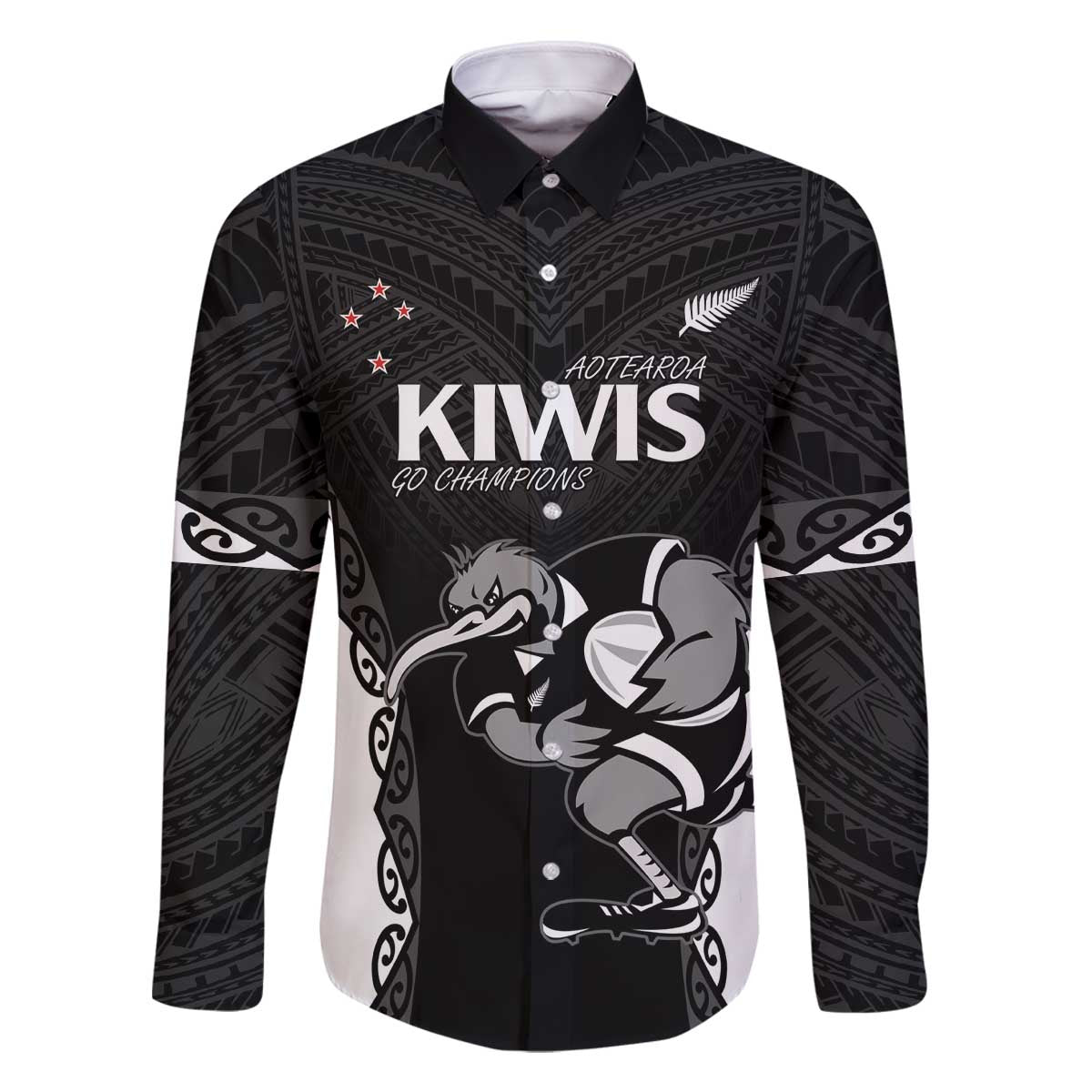 Aotearoa Rugby Custom Family Matching Off The Shoulder Long Sleeve Dress and Hawaiian Shirt Maori Kiwi - Mascot Style