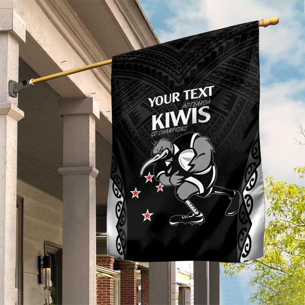Aotearoa Rugby Custom Garden Flag Maori Kiwi - Mascot Style - Vibe Hoodie Shop