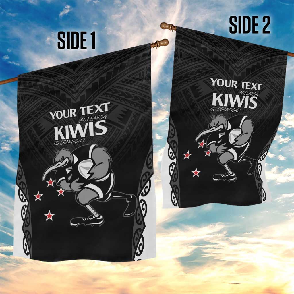 Aotearoa Rugby Custom Garden Flag Maori Kiwi - Mascot Style - Vibe Hoodie Shop