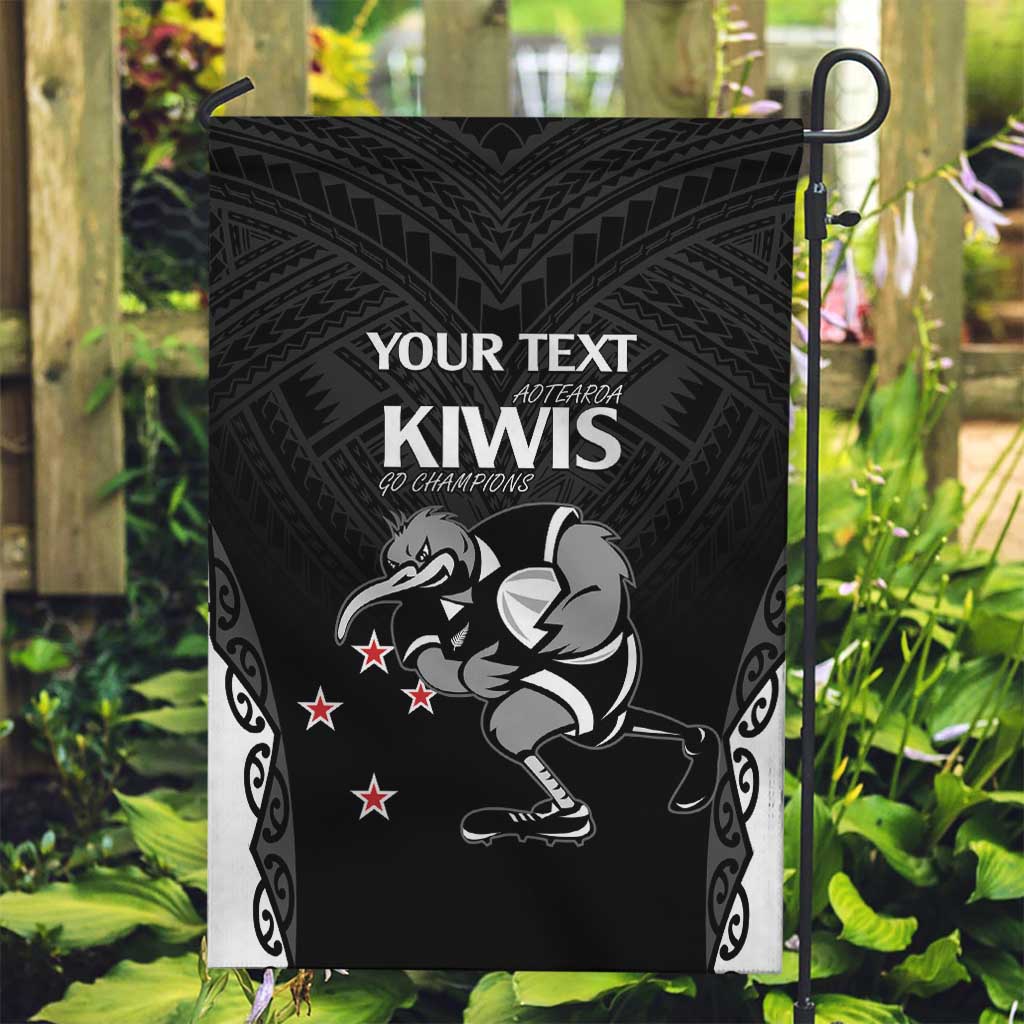 Aotearoa Rugby Custom Garden Flag Maori Kiwi - Mascot Style - Vibe Hoodie Shop