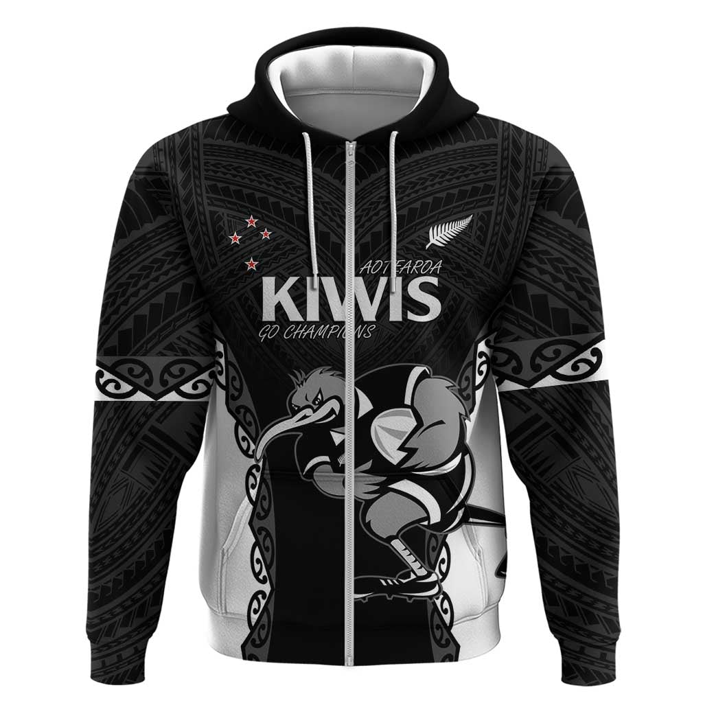 Aotearoa Rugby Custom Hoodie Maori Kiwi - Mascot Style - Vibe Hoodie Shop