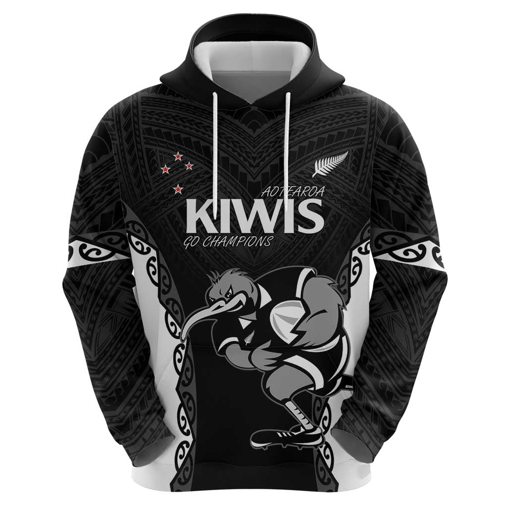 Aotearoa Rugby Custom Hoodie Maori Kiwi - Mascot Style - Vibe Hoodie Shop