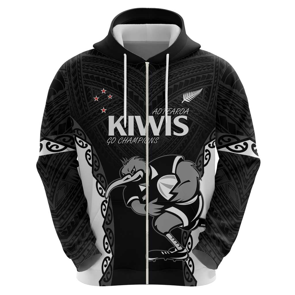 Aotearoa Rugby Custom Hoodie Maori Kiwi - Mascot Style - Vibe Hoodie Shop