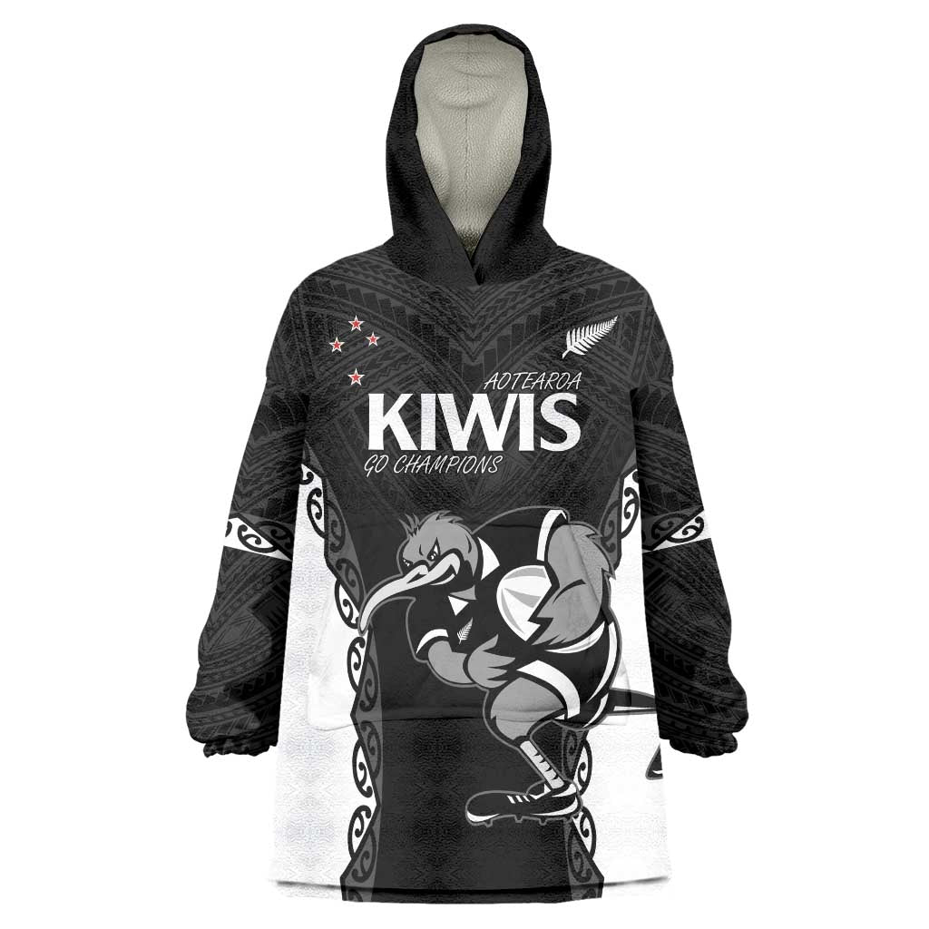 Aotearoa Rugby Custom Wearable Blanket Hoodie Maori Kiwi - Mascot Style - Vibe Hoodie Shop