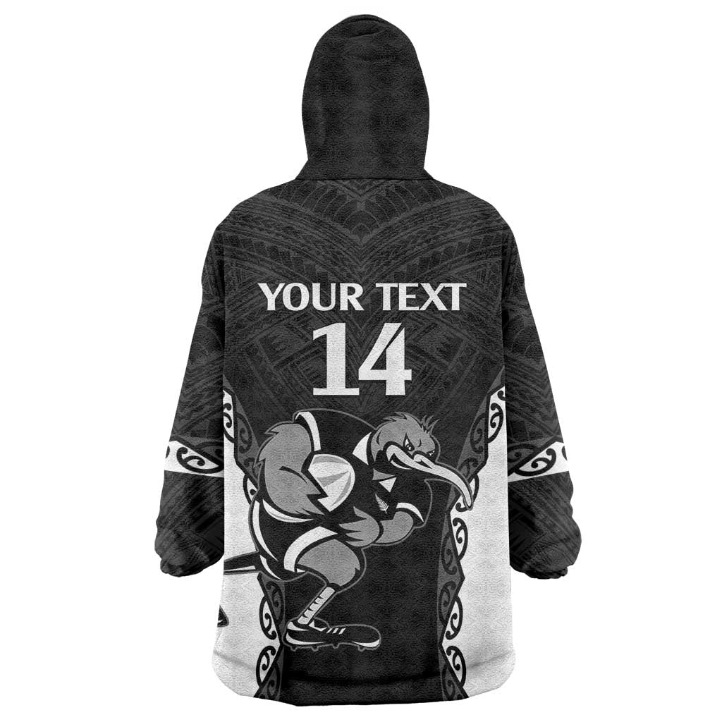 Aotearoa Rugby Custom Wearable Blanket Hoodie Maori Kiwi - Mascot Style - Vibe Hoodie Shop