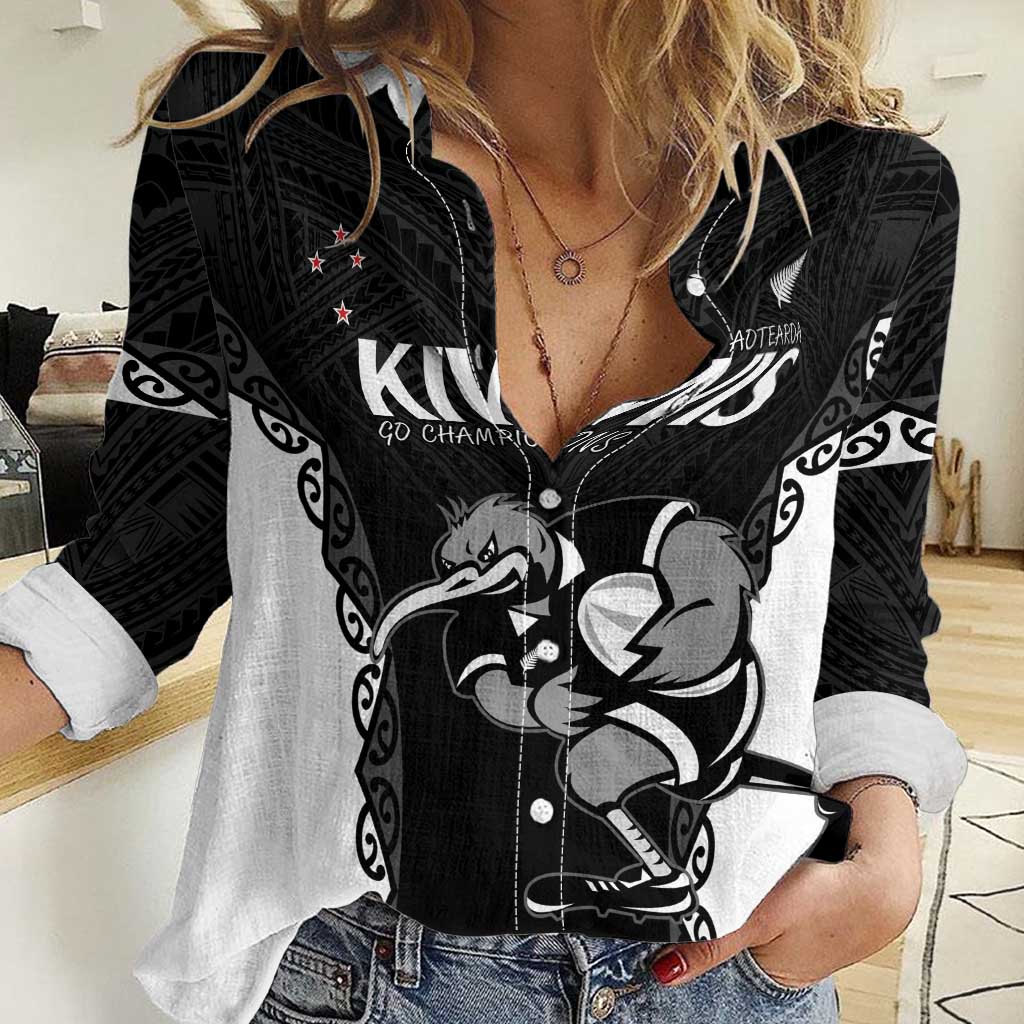 Aotearoa Rugby Custom Women Casual Shirt Maori Kiwi - Mascot Style - Vibe Hoodie Shop