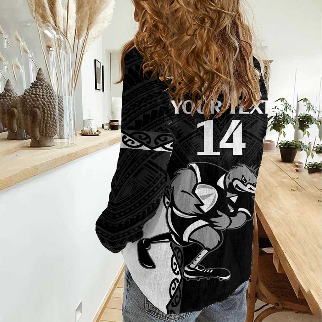 Aotearoa Rugby Custom Women Casual Shirt Maori Kiwi - Mascot Style - Vibe Hoodie Shop