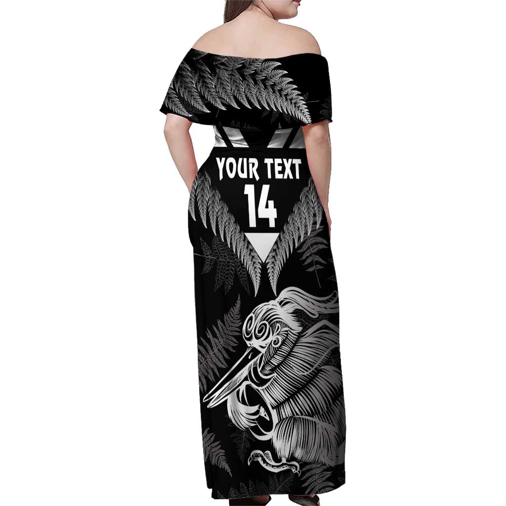 Aotearoa Silver Fern Rugby Custom Family Matching Off Shoulder Maxi Dress and Hawaiian Shirt 2024 Go Kiwi