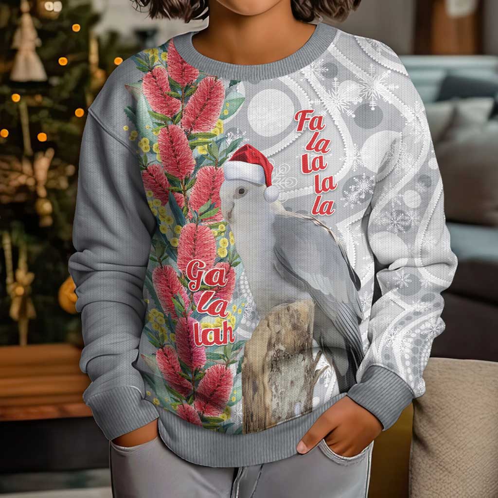 Blue Galah Mutation Christmas Australia Kid Ugly Christmas Sweater Falalalala Galalah Bottlebrush Grey Aboriginal Art - Vibe Hoodie