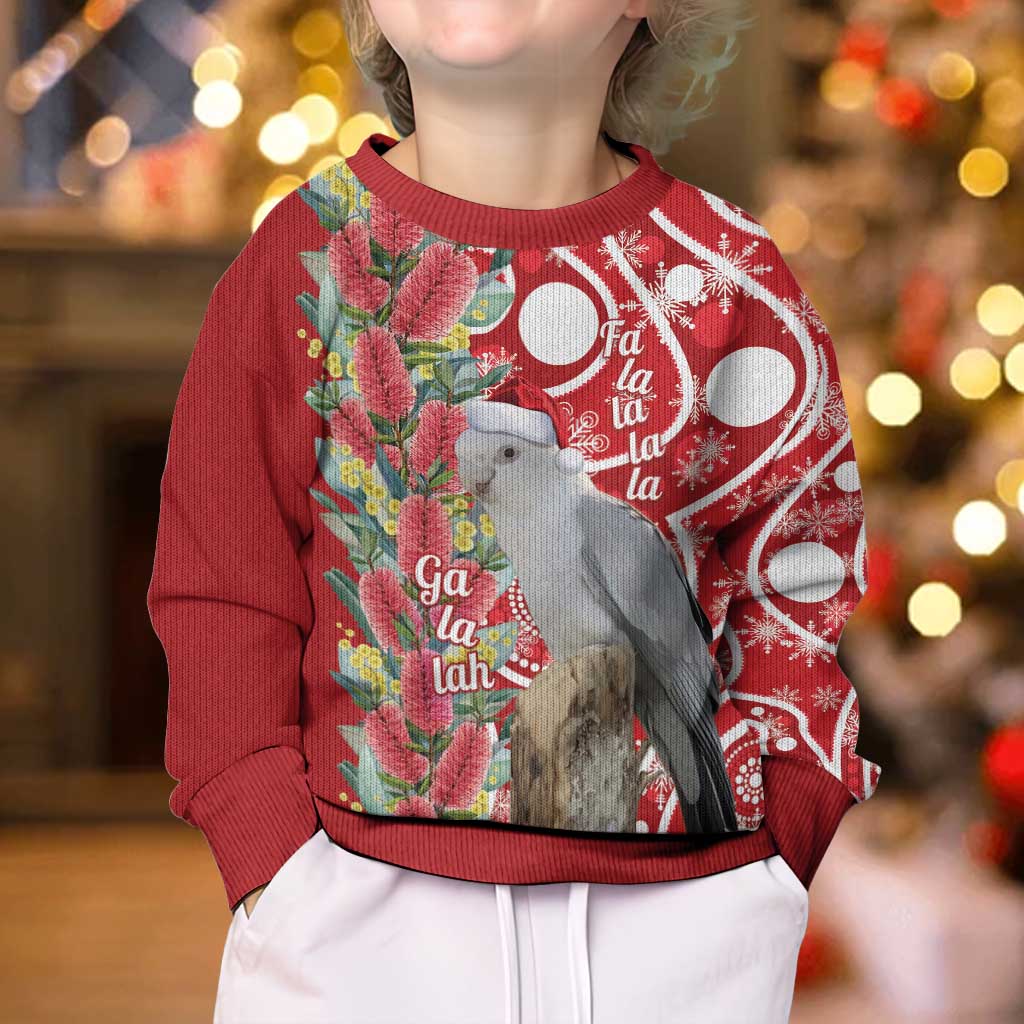 Blue Galah Mutation Christmas Australia Kid Ugly Christmas Sweater Falalalala Galalah Bottlebrush Red Aboriginal Art - Vibe Hoodie