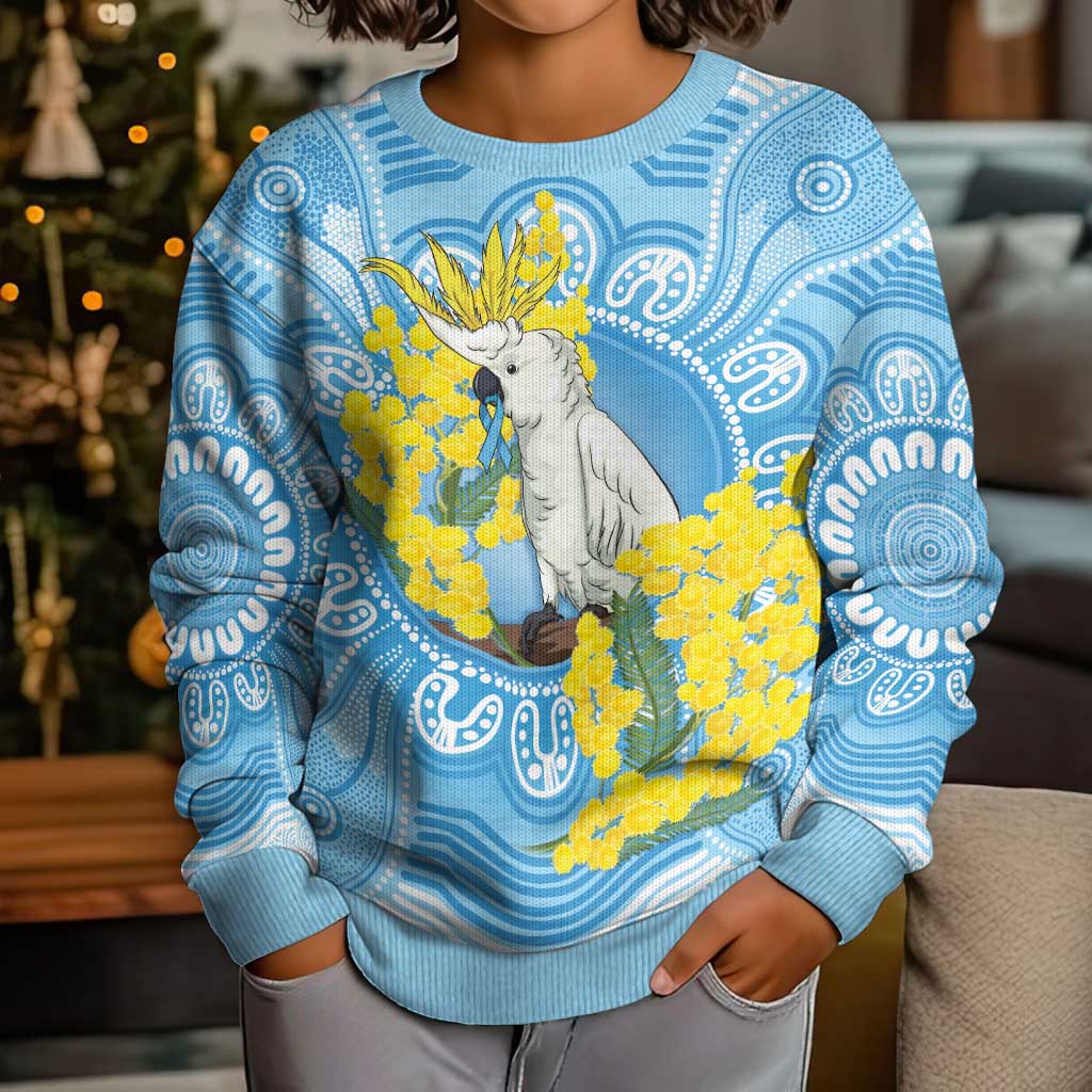 World Diabetes Day Australia Kid Ugly Christmas Sweater Yellow-crested Cockatoo Golden Wattle Aboriginal - Vibe Hoodie