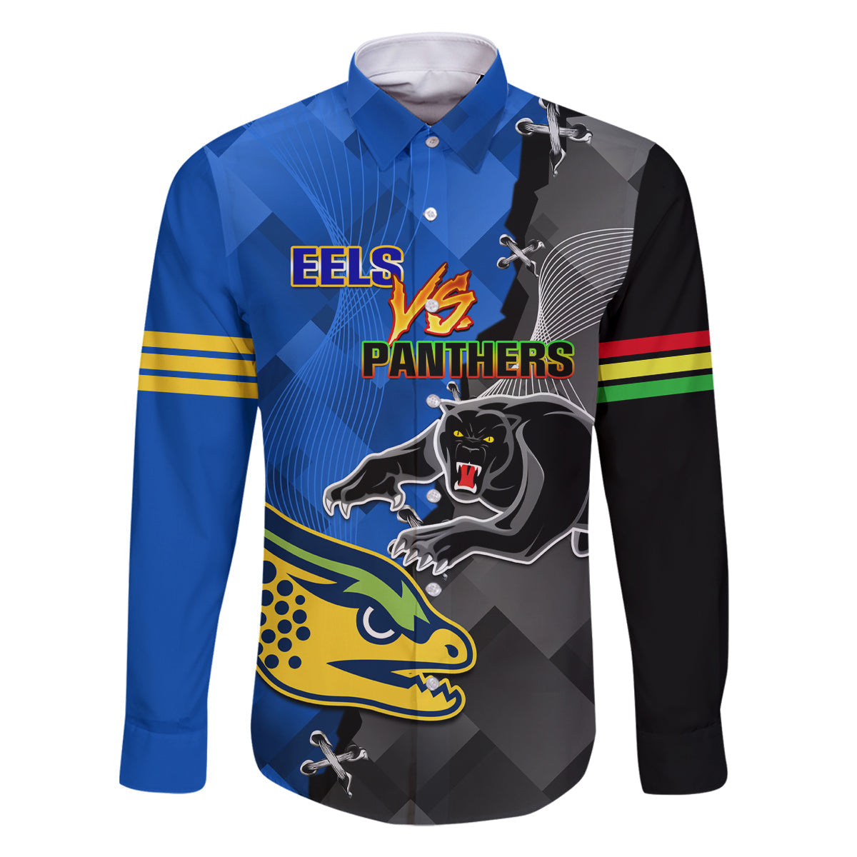personalised-panthers-and-eels-family-matching-long-sleeve-bodycon-dress-and-hawaiian-shirt-sporty-version