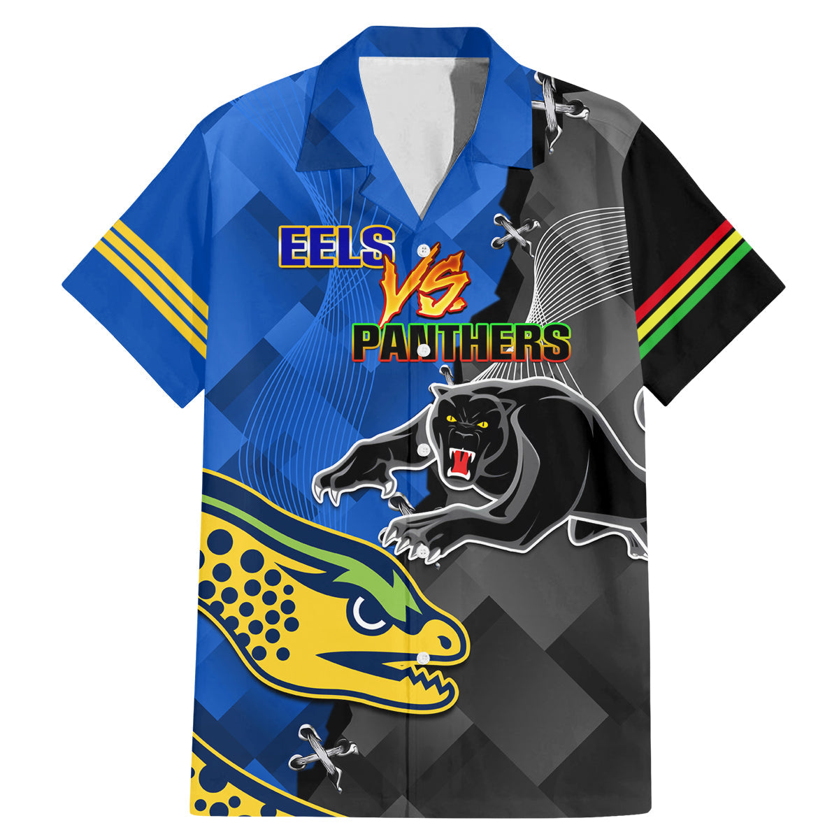 personalised-panthers-and-eels-family-matching-mermaid-dress-and-hawaiian-shirt-sporty-version