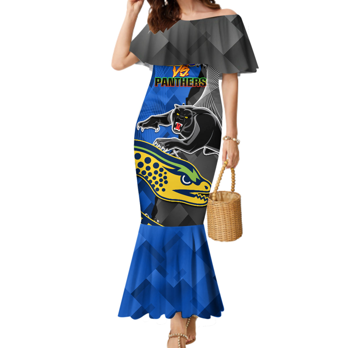 personalised-panthers-and-eels-family-matching-mermaid-dress-and-hawaiian-shirt-sporty-version