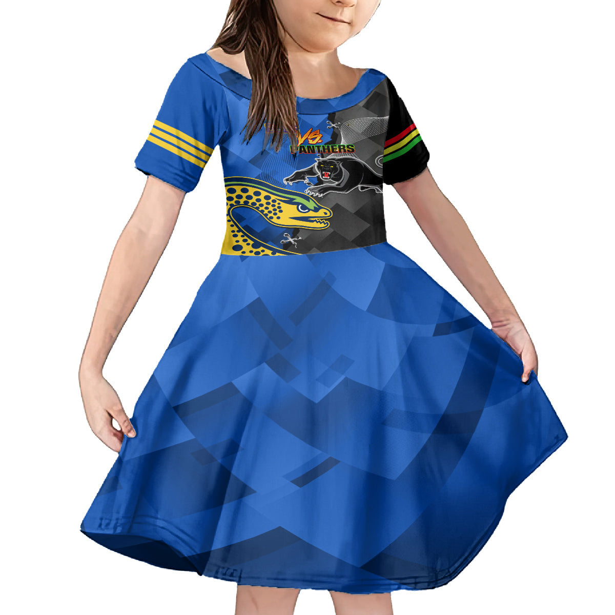 personalised-panthers-and-eels-family-matching-off-shoulder-long-sleeve-dress-and-hawaiian-shirt-sporty-version