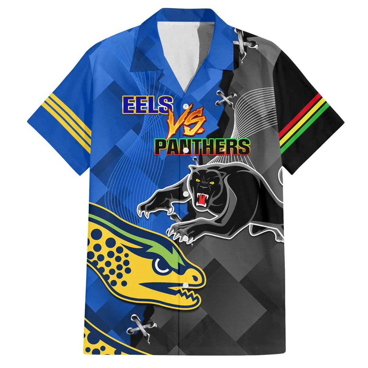 personalised-panthers-and-eels-family-matching-off-shoulder-long-sleeve-dress-and-hawaiian-shirt-sporty-version