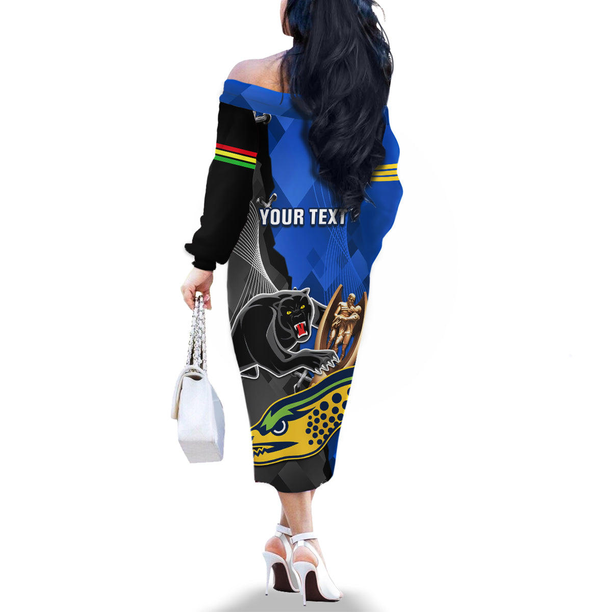 personalised-panthers-and-eels-family-matching-off-shoulder-long-sleeve-dress-and-hawaiian-shirt-sporty-version