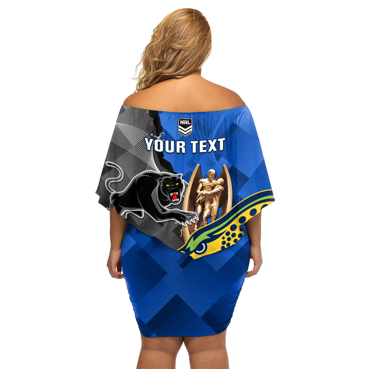 personalised-panthers-and-eels-family-matching-off-shoulder-short-dress-and-hawaiian-shirt-sporty-version