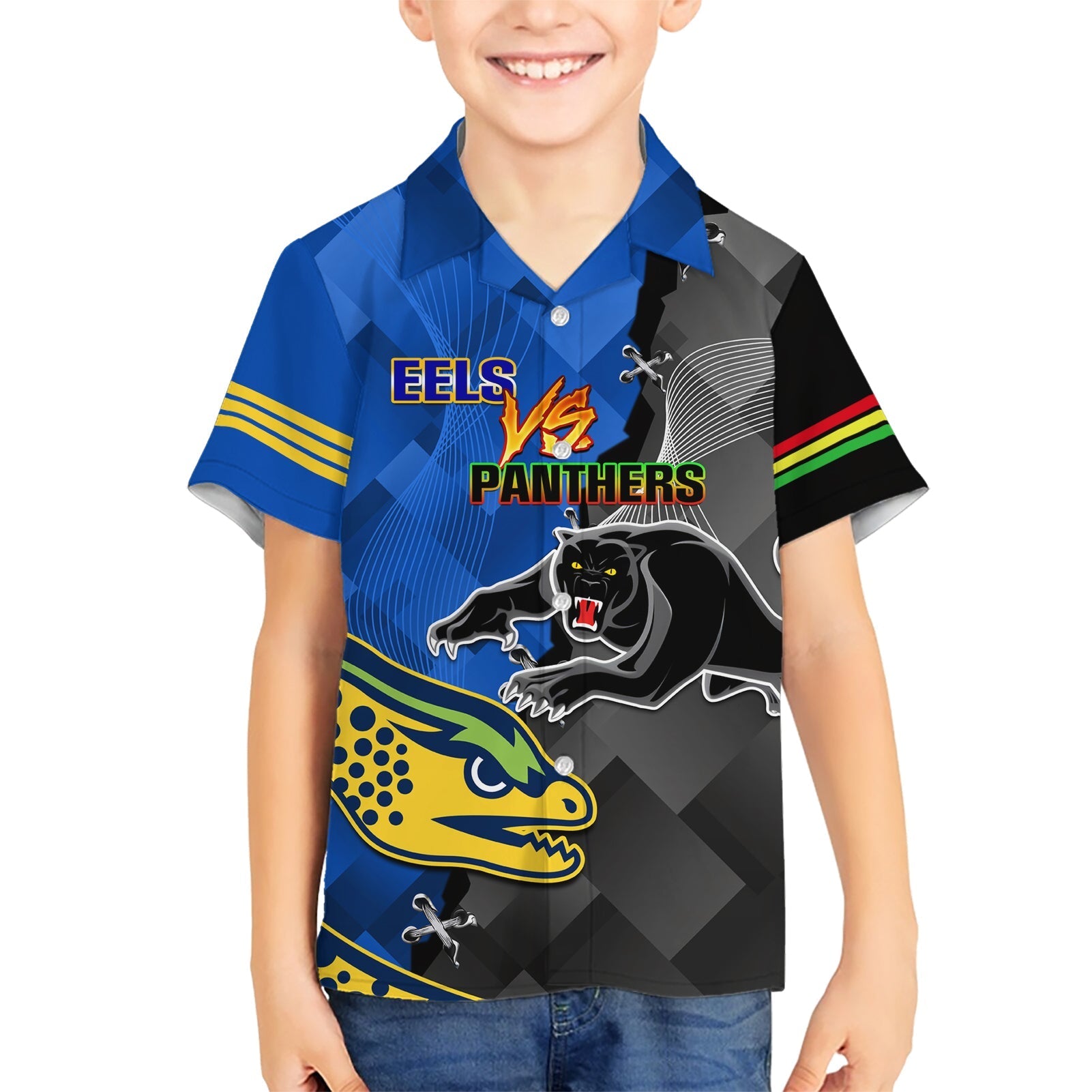 Personalised Panthers And Eels Hawaiian Shirt Sporty Version - Vibe Hoodie Shop